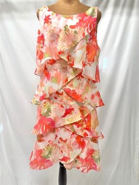 S.L. Fashions Floral Tiered Ruffle Chiffon Dress | Wedding Guest | Homecoming
